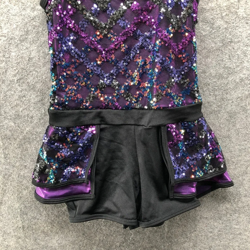 A Wish Come True Trustfall Dance Leotard Girls MC Purple Sequin Romper One Piece
